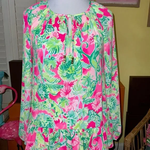 Lilly Pulitzer NWT Tensley Silk Top Raz Berry Catty Shack $128 Size XXS - Picture 7 of 14